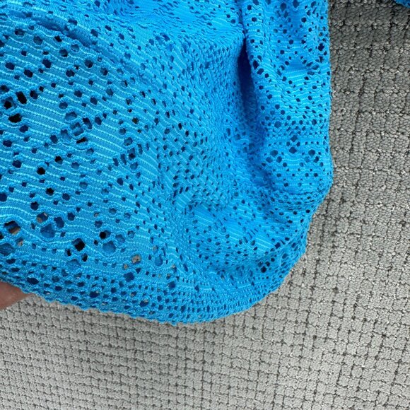 JM Collection Blouse Womnes Plus Size 2X Blue Pullover Short Sleeve Perforated - Picture 3 of 9